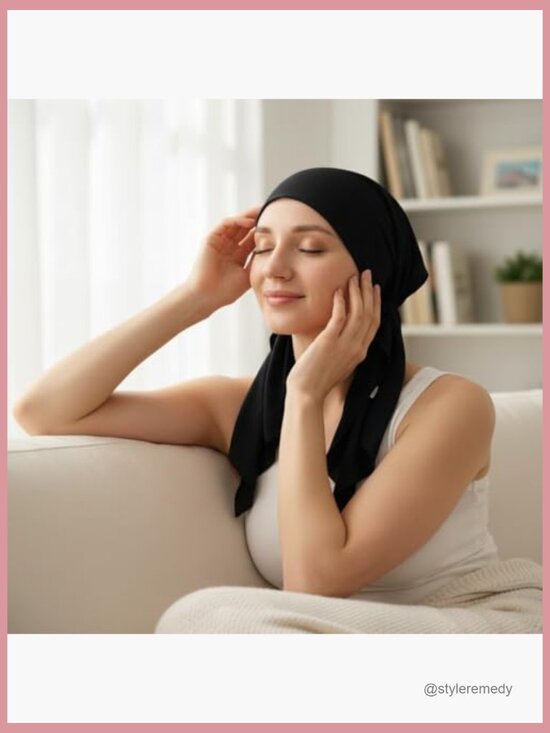 3 Pre Tied Head Scarves Slip On Chemo Beanies Hair Cover Caps